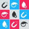 Set Magnet, Test tube and flask chemical and Water drop icon. Vector