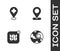 Set Magnifying glass with globe, Medical location cross, Infographic of city map and Location icon. Vector