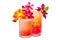 Set of Mai Tai cocktails in a classic tiki glass with crushed ice and orchids flowers