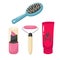 Set of make up products, brushes and tools isolated on background. cream, varnish, comb
