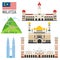 Set with Malaysia landmarks in flat style