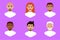 Set of male avatars. Men of different nationalities in white t-shirts. Flat vector illustration