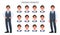 Set of male character`s facial expressions. Collection of man with different emotions. Emoji with various face reactions.