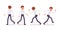 Set of male clerk in walking and running poses, rear, front view