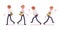 Set of male clerk in walking and running poses, rear, front view