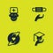 Set Male doctor, Education grant, Pleasant relationship and Medical protective mask icon. Vector