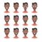 Set of male emoji characters. Cartoon style emotion icons. Isolated black boys avatars with different facial expressions. Flat ill
