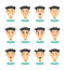 Set of male emoji characters. Cartoon style emotion icons. Isolated boys avatars with different facial expressions. Flat illustrat
