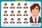 Set of male facial emotions. Young business man character with different expressions.Vector flat illustration in cartoon style.