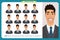 Set of male facial emotions. Young business man character with different expressions.Vector flat illustration in cartoon style.