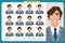 Set of male facial emotions. Young business man character with different expressions.Vector flat illustration in cartoon style.