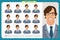 Set of male facial emotions. Young business man character with different expressions.Vector flat illustration in cartoon style.