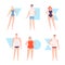 Set of male and female body shape types. Young women and men with various figure type cartoon vector illustration