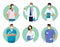 Set of male and female characters of doctors. Surgeons, doctors, nurses. Conceptual illustration, hospital medical team, poster.