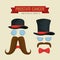 Set male glasses with hat and mustaches style