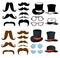 Set male mustaches style with hats and glasses