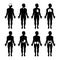 A set of male silhouettes.Human body internal organs circulatory nervous and skeletal systems anatomy and physiology flat educativ