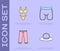 Set Man hat, Swimsuit, Pants and Cycling shorts icon. Vector