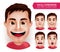 Set Man Head Emotions in 3D Realistic with Different Facial Expression Isolated