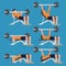 Set of man in weight training chest workout poses.