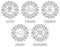 Set of mandalas with Chinese ideograms, black and white, isolated.