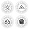 Set of mandalas with esoteric symbols, black and white, isolated.