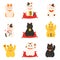 Set of maneki neko japanese cats for attracting luck and money