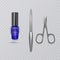 Set of manicure accessories, illustration of manicure scissors, blue nail Polish and nail file, hand care, vector eps 10