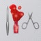 Set of manicure accessories, illustration of manicure scissors, red nail Polish and nail file, hand care, vector eps 10