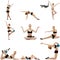 Set of many fitness poses by cute sportswoman