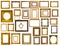 Set of many gold frames. Isolated over white