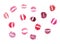 set many prints of lipstick on a white background