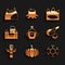 Set Maple syrup, Pumpkin, Snowflake, Peameal bacon, Canadian totem pole, Chateau Frontenac hotel, and Mountains icon
