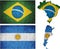 Set of maps and flags of Argentina and Brazil