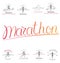 Set of marathon logotypes, long distance running and competition