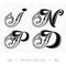 Set of marine capital letter with swiming mermaid - d, i, p, n