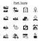 Set of marine port related vector icons. contains such Icons as boat, cruise, cargo, warehouse, logistic, delivery, crane,