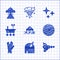 Set Mars rover, Astronomical observatory, Ray gun, Planet, Vulcan salute, Falling star and UFO flying spaceship icon