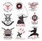 Set of martial arts, Japanese samurai weapons logo, emblems and design elements.