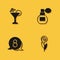 Set Martini glass, Flower, 8 March speech bubble and Perfume icon with long shadow. Vector