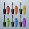 Set of mascaras for eyelashes colorful, 3D realistic illustrations, Vector eps 10