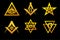 Set masonic symbol. Vector Golden flat icons