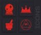 Set Masons, Magic ball, Crown and Magic mortar and pestle icon. Vector.