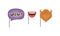 Set of Masquerade Party Costume Accessories, Wow phrase, Hipster Mustaches and Beard, Smiling Mouth on Sticks Cartoon