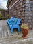 Set of matching blue chairs on a beachfront property