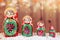 Set of matryoshka covered by christmas snow warm look filtered