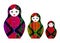 Set Matryoshka icon Russian nesting doll with geometric colorful ornament, colored with felt-tip pens, vector isolated