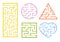 A set of mazes. Cartoon style. Visual worksheets. Activity page. Game for kids. Puzzle for children. Maze conundrum. Color vector