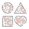 A set of mazes. Circle, square, triangle, heart. Game for kids. Puzzle for children. One entrances, one exit. Labyrinth conundrum