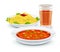 Set meal menu with soup pasta and juice drink